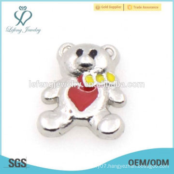 2015 Silver Bear with Red heart Animal charms for Living Memory Glass Floating Lockets